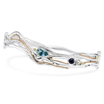 Silver Bangle With Blue Topaz, Iolite And Pearl, 4 of 7