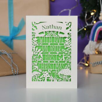 Personalised Woodland First Christmas Papercut Card, 5 of 12