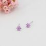 Sterling Silver Pair Of Very Tiny Pink Cz Flower Stud Earrings, thumbnail 5 of 12