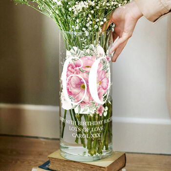 80th Birthday Milestone Watercolour Flowers Glass Vase, 4 of 5