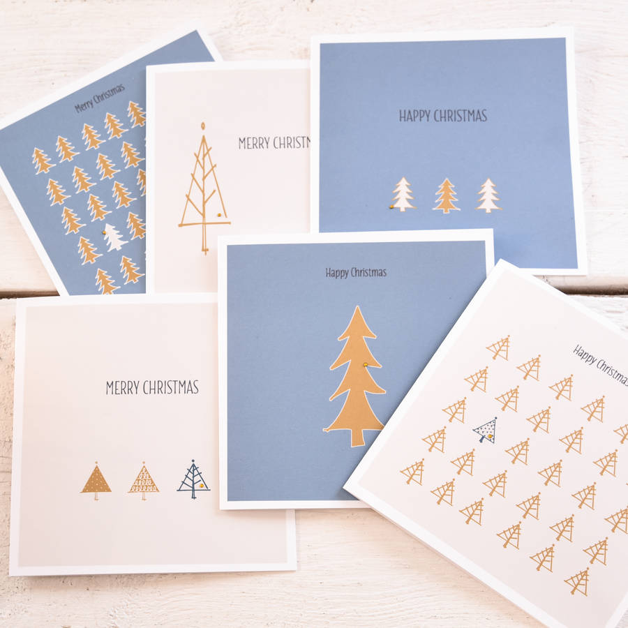 Christmas Tree Card Pack Containing Six Designs, 1 of 3