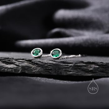 Emerald Green Bezel Cz Crystal Threader Earrings, 2 of 10