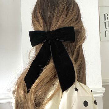 'Holly' Black Velvet Bow Hair Clip, 4 of 5