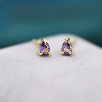 Extra Tiny Amethyst Purple Droplet Cz Stud Earrings, 6 of 11