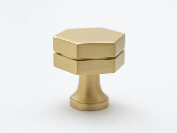 Satin Brass Hexagonal Knob With A Cut At Centre, 2 of 2