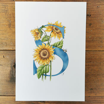 S Is For Sunflowers Letter Print, Personalised, 3 of 9