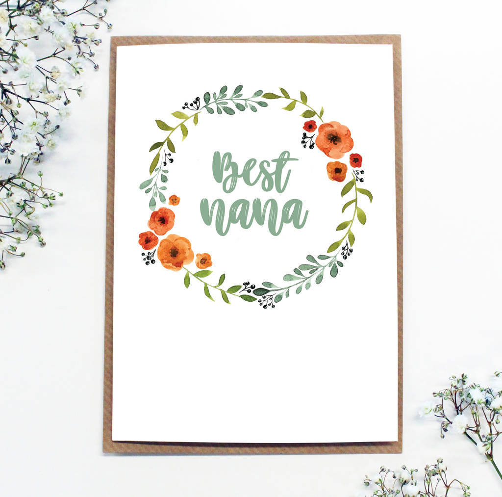 Best Nana Personalised Floral Wreath Card By Precious Little Plum