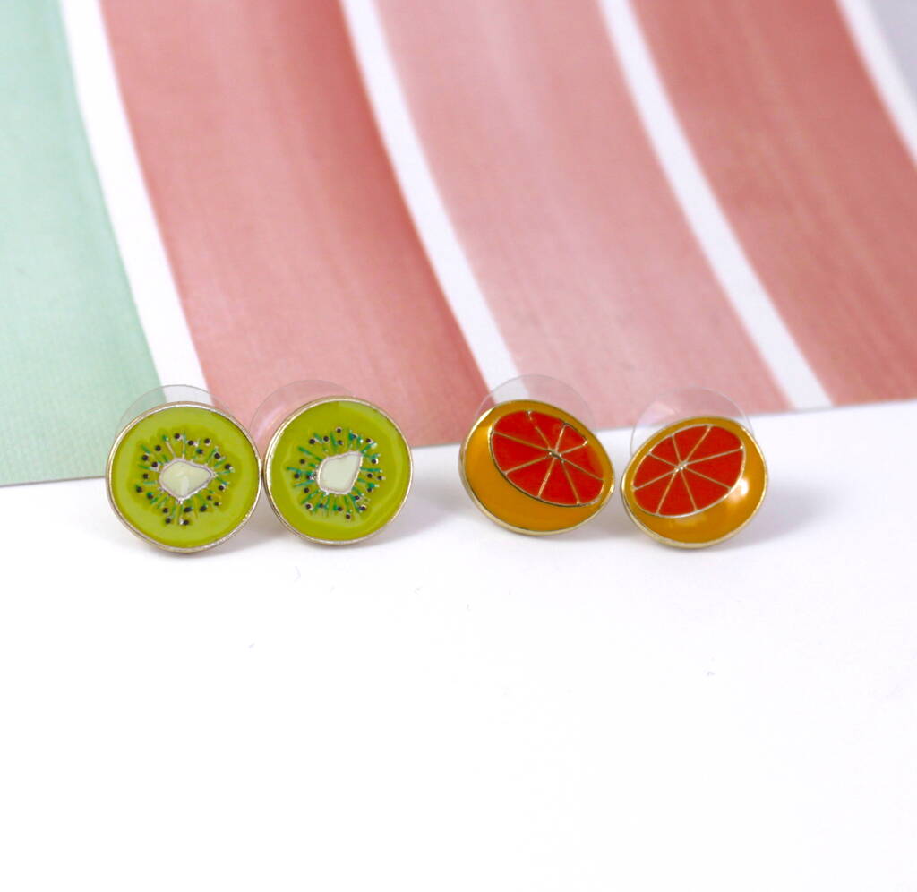 Enamel Fruit Earrings By Lucy Loves Neko