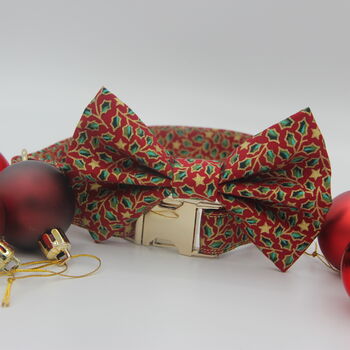 Red And Gold Holly Christmas Dog Bow Tie, 12 of 12