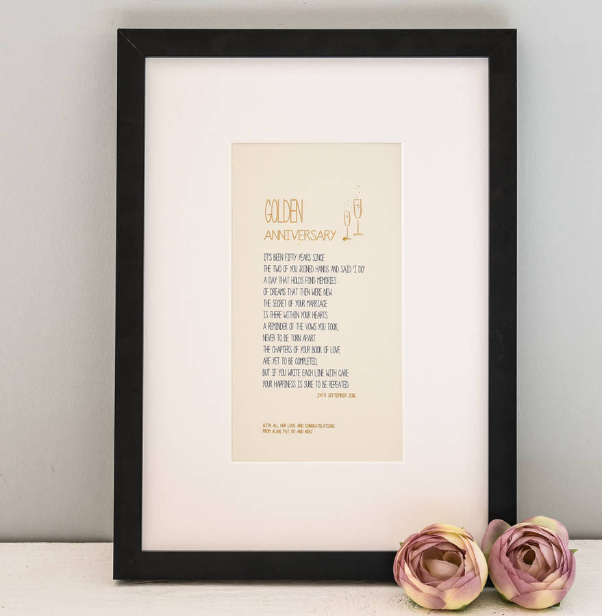 Personalised Golden Wedding Anniversary Poem A4 Print By A Touch Of