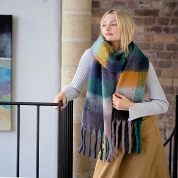 Colour Block Chunky Squares Blanket Scarf, 2 of 12