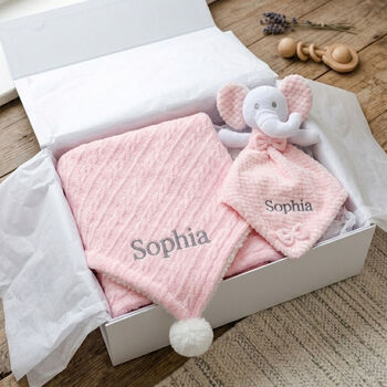 Personalised Pink Sherpa Blanket Elephant Comforter Set, 4 of 9