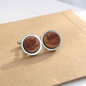 Personalised Wooden Cunning Fox Cufflinks, 3 of 4