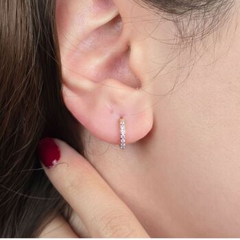 Pink Tourmaline October Birthstone Huggie Hoop Earrings, 4 of 5