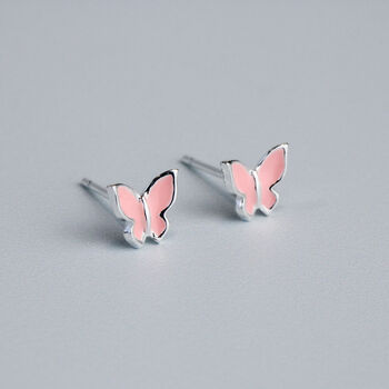 Sterling Silver Baby Pink Butterfly Stud Earrings, 3 of 6