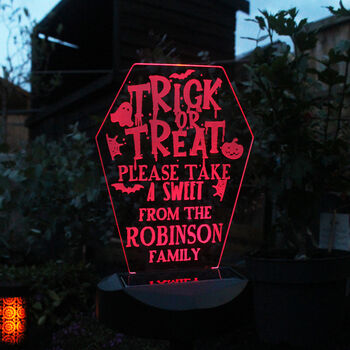 Personalised Trick Or Treat Halloween Solar Light Sign, 7 of 8