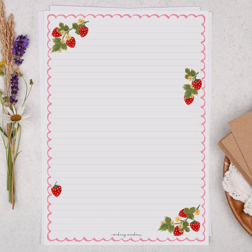 A4 Letter Writing Paper With Strawberries And Border By Making Meadows