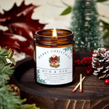 Merry Christmas Mum And Dad Personalised Xmas Candle Present For Parents, 4 of 7