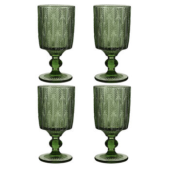 Set Of Four Green Leaf Patterned Wine Goblets, 2 of 7