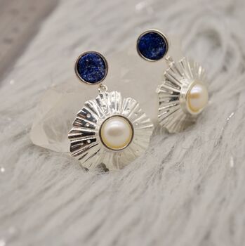 Raw Lapis Lazuli And Pearl Sterling Silver Earrings, 4 of 6