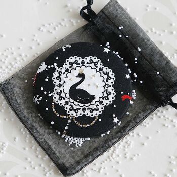 Black Christmas Design Fabric Handbag Mirror, 2 of 3