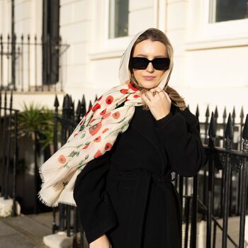 Poppy Flower Print Scarf In Personalised Gift Box, 2 of 9