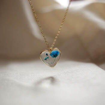 Blue Flower Heart Sterling Silver Or 18k Gold Necklace, 7 of 11