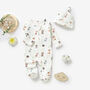 Woodland Animals Organic Cotton Baby Sleepsuit And Hat Set, thumbnail 1 of 3