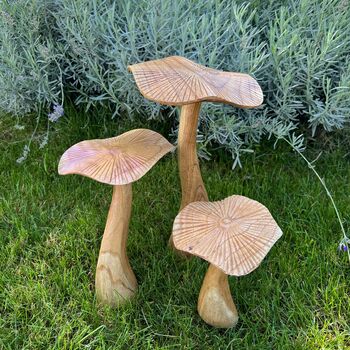 Set Of Three Wooden Mushrooms For Garden, 2 of 12