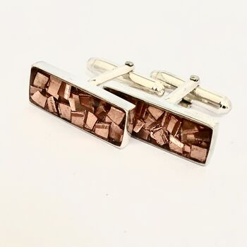 Oblong Silver And Copper Cufflinks, 2 of 5