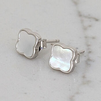 The Lucky Clover Mother Of Pearl Stud Earrings, Silver, 3 of 6