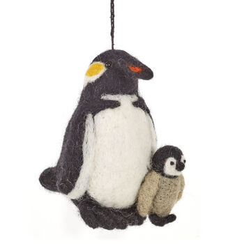 Snuggly Penguins Handmade Felt Christmas Decoration, 2 of 5