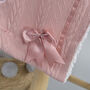 Personalised Knitted Dusty Pink Blanket With Bow, thumbnail 5 of 9