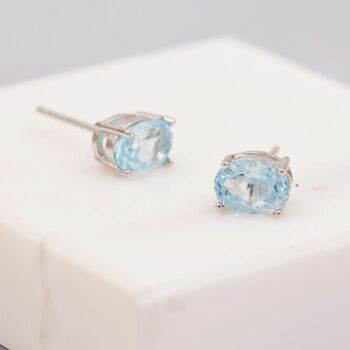 Natural Blue Topaz Stone Oval Stud Earrings, 2 of 9
