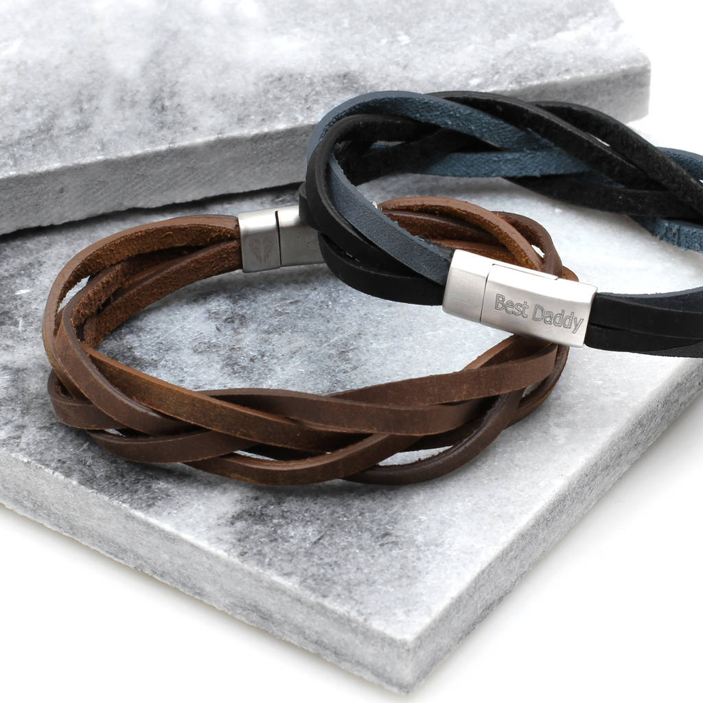 Men's Personalised Soft Plaited Leather Bracelet, 1 of 5