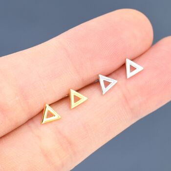Tiny Triangle Stud Earrings In Sterling Silver, 5 of 11