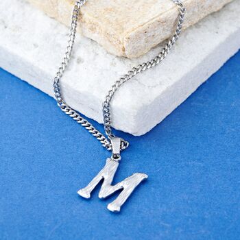 Silver Initial Pendant, Hammered Pendants, Letter Pendant, Pendant Chains, 3 of 10