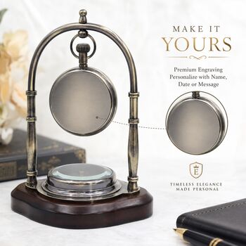 Personalised Bronze 1st Anniversary Desk Clock With Compass, 7 of 12