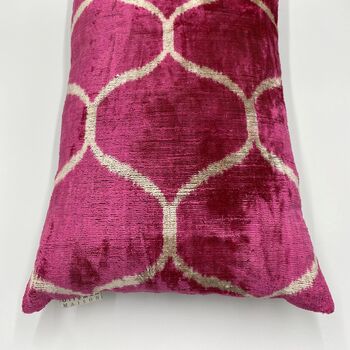 Oblong Ikat Velvet Cushion Pink Bulbous, 3 of 10