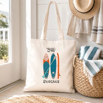Funny Sup Beaches Paddle Boarding Tote Bag Shopper, 4 of 6