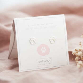 Paw Print Stud Earrings In Sterling Silver – Dog Lover Or Cat Lover Gift, “Paw Prints On Your Heart” Jewellery, 2 of 9