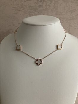 18 K Gold Plated Clover Necklace Rose Gold White, 2 of 5
