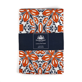 Orange Fox Flower Tea Towel | 100% Cotton | Made In The UK, 12 of 12