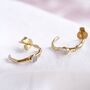 Rainbow Moonstone Gold Huggie Hoop Earrings, thumbnail 3 of 6