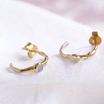 Rainbow Moonstone Gold Huggie Hoop Earrings, 3 of 6