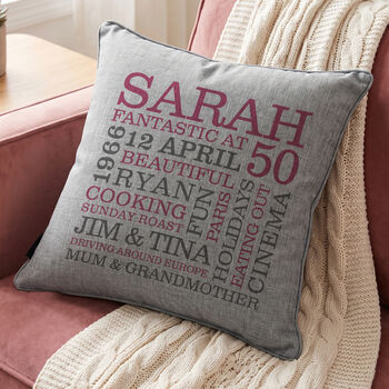Personalised 50th Birthday Word Art Cushion, 6 of 10