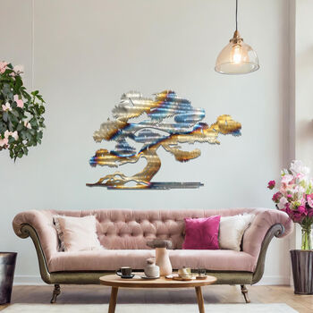 Metal Bonsai Tree Hanging Wall Art For Living Room Or Garden, 4 of 11