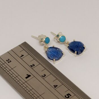 Turquoise Sapphire Silver Earrings, 3 of 6