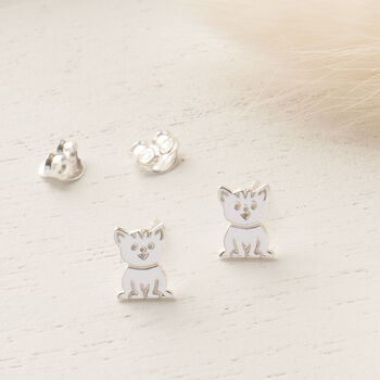 Cat Sterling Silver Stud Earrings, 4 of 10