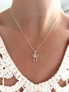 Sterling Silver Bow Pendant Necklace, 3 of 7